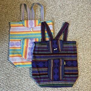 Lot of 2 Pinzon Backpacks Boho Hippie Tribal Pinzon Colorful Woven Beachy Rainbw